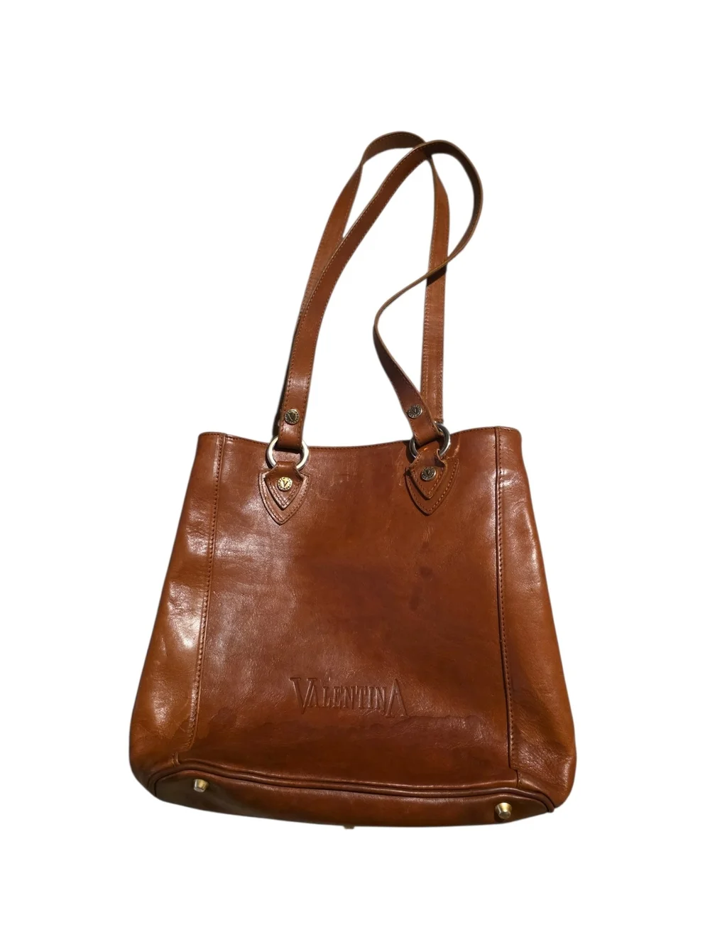 VALENTINA by Di Pell Brown Genuine Leather Tote Shoulder Bag Made in Italy